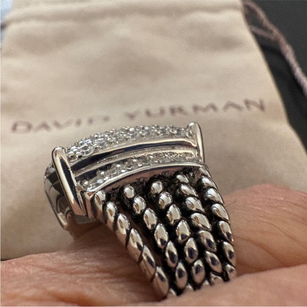 David Yurman Sterling Silver Pavé Square Top Ring with Braided Band sz8 - Picture 2 of 6